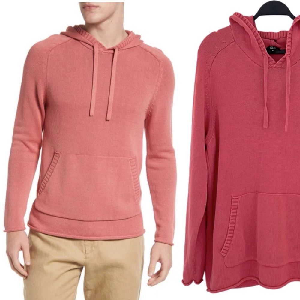 Rails Men's 100% Cotton Coral Faded Red Chunky Knit Hoodie Sweater XL‎